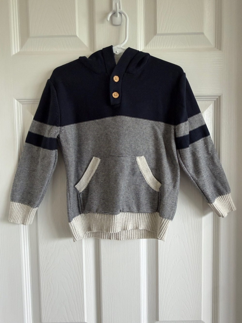 Boys’ Cat & Jack Navy and Cream Striped Hooded Sweater